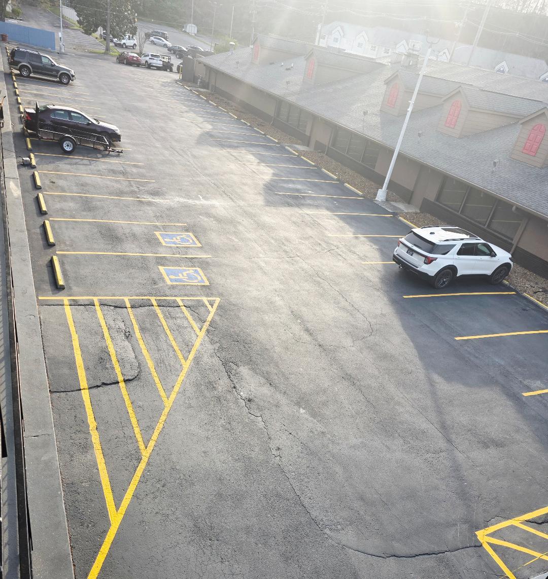 Briarstone Inn parking lot with marked accessible parking spaces
